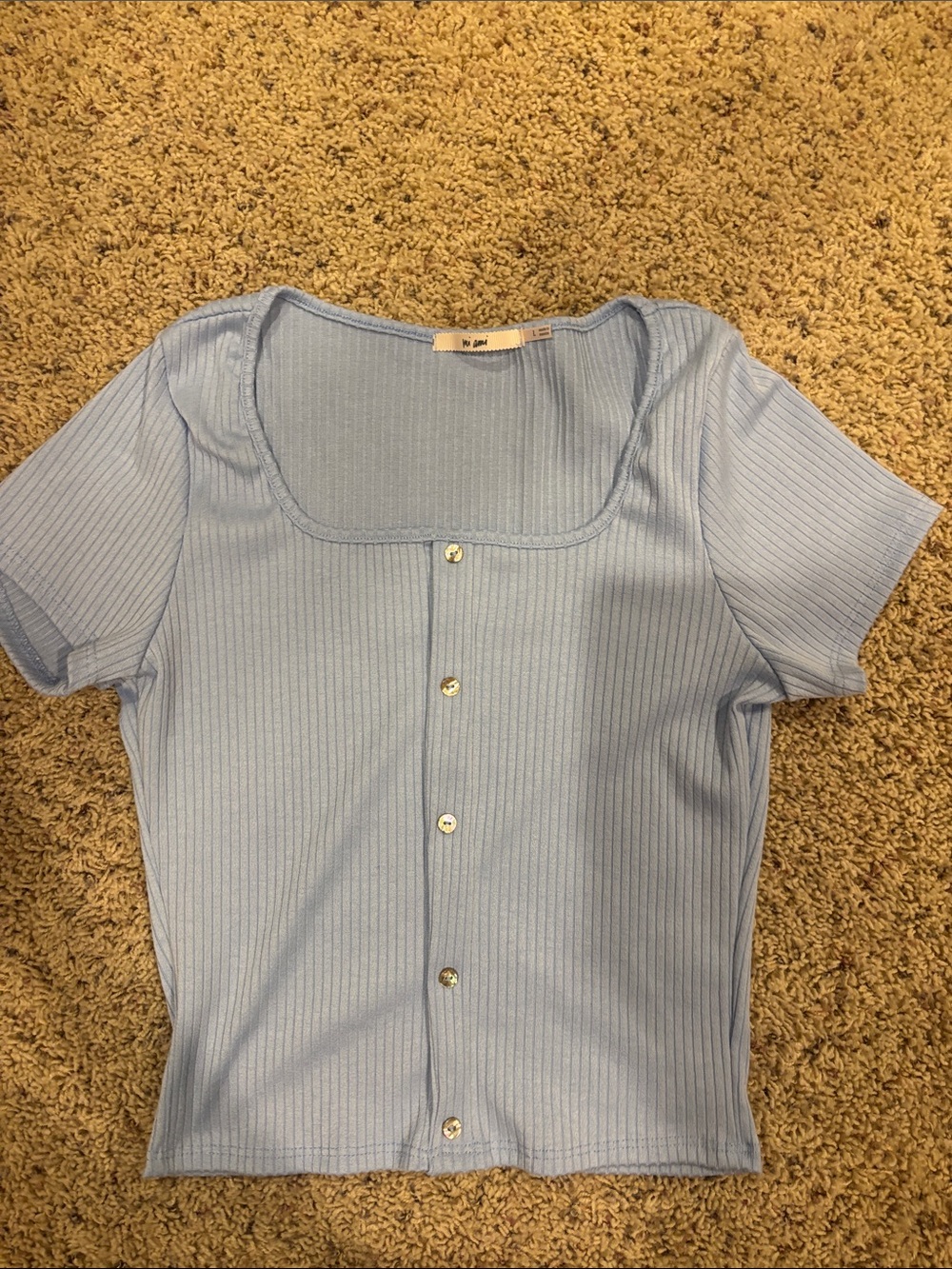miami Light Blue Ribbed Button-Front Square Neck Top